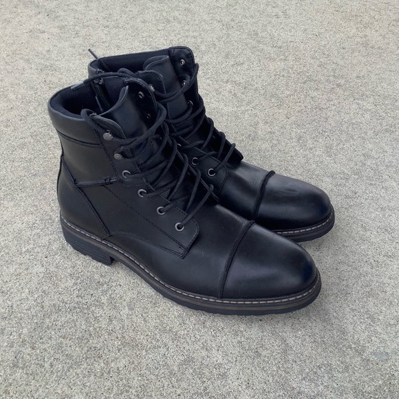 The Rail Other - The Rail Black Leather Side Zip Lace Up Mens Boots Biker Combat Grunge, EU 44